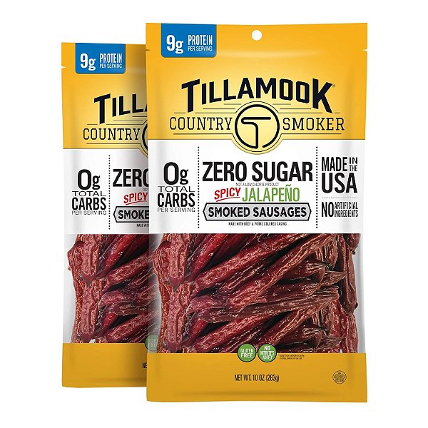 Linguiça Defumada Picante Jalapeño Zero Açúcar Amigável ao Keto do Fumante do País de Tillamook, 10 Onças (Pacote de 2)
