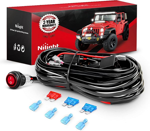 Kit de chicote de fiação Nilight LED Light Bar 15 FT - 2 leads 16AWG 12V On Off Switch Power Relay Blade Fuse para Off Road Lights LED Work Light, garantia de 2 anos, preto