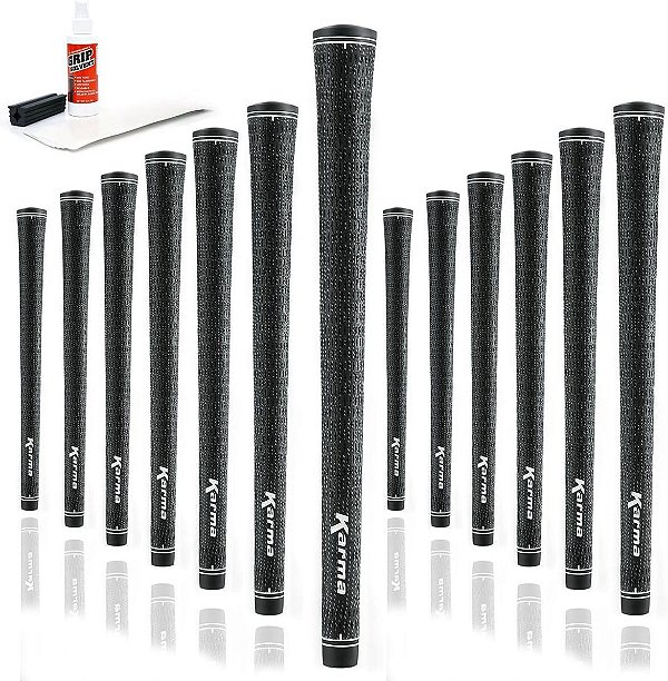 Punhos de Golfe em Veludo Karma Full Cord & Kit de Punhos, Preto Tamanho Padrão de Todas as Condições Climáticas, de Borracha Cordada Antiderrapante para Substituição de Taco de Golfe
