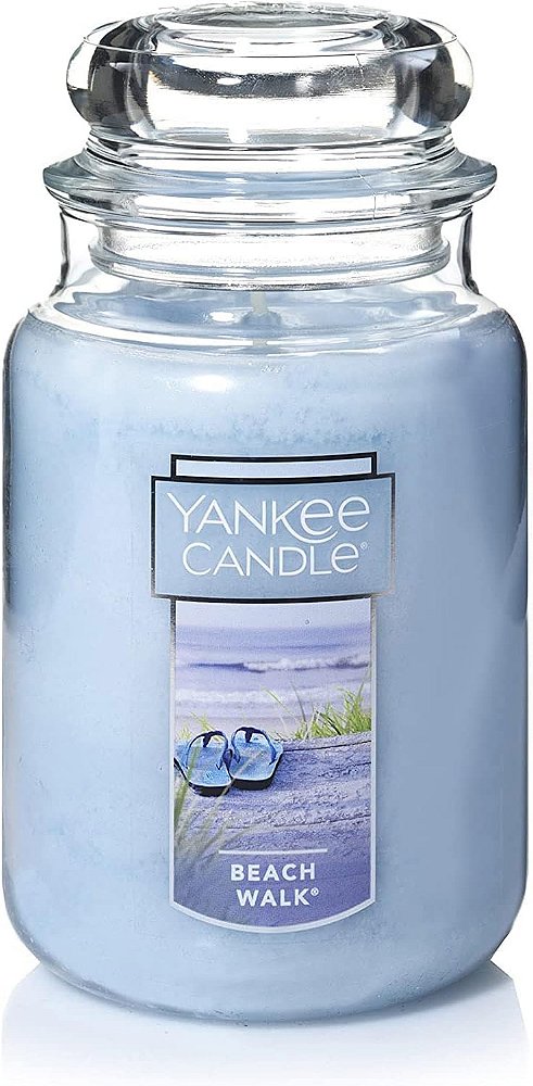 Vela grande de pavio único com aroma de caminhada na praia da Yankee Candle, clássica de 22oz, mais de 110 horas de queima.