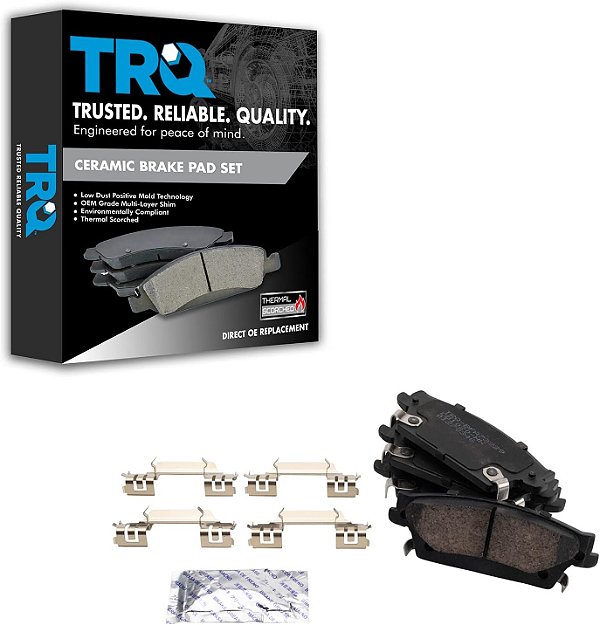 Conjunto de pastilhas de freio traseiras de disco de cerâmica TRQ, kit esquerdo e direito compatível com Cadillac Caddy STS SRX