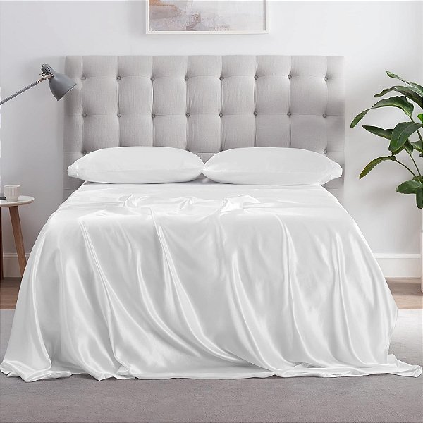 Conjunto de lençóis de cetim Serta SatinLuxury 3 peças macio e leve com bolso profundo e fronhas, solteiro, branco