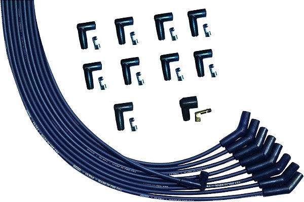 Fios de vela de ignição universais V8 da série Ultra Preto Moroso 51009, extremidades da vela de ignição 135 graus, distribuidor HEI.