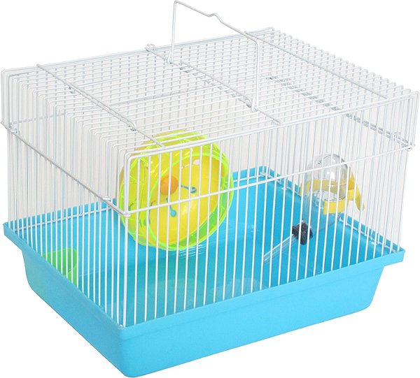 Gaiola para Hamster Anão de História Única YML com Roda/Comedouro e Bebedouro Pequenos/Base de Plástico, Azul, 10,5 x 8 x 7,75