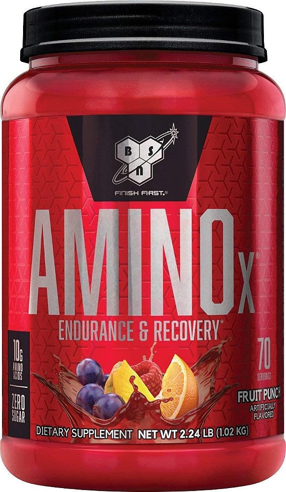 BSN Amino X Pó para Recuperação Muscular e Resistência com BCAAs, Suporte Intra Treino, 10 Gramas de Aminoácidos, Amigável para Keto, Sem Cafeína, Sabor: Ponche de Frutas, 70