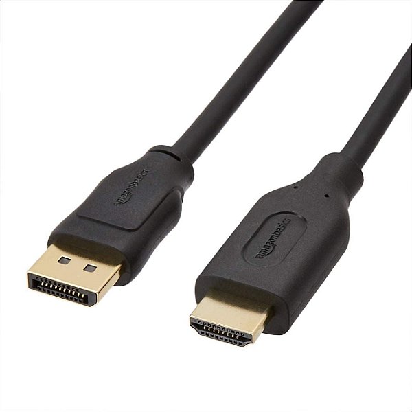 Cabo Amazon Basics DisplayPort para HDMI, Unidirecional, 4K@30Hz, 1920x1200, 1080p, Plugues Banhados a Ouro, 10 Pés - Pacote com 5