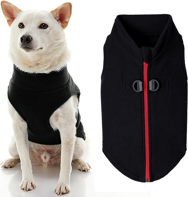 Suéter de Fleece com Zíper Gooby para Cães - Preto, Grande - Casaco de Fleece Quente com Leash de Duplo Anel D para Cachorros - Suéter de Inverno para Cães Pequenos