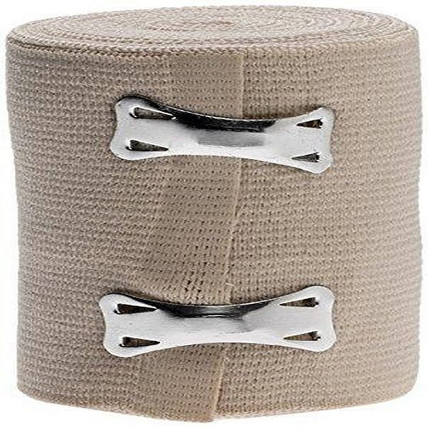 Atadura elástica Medline Sure-Wrap com presilhas, livre de látex, não estéril, 3 x 5 jardas, bege (pacote com 20)