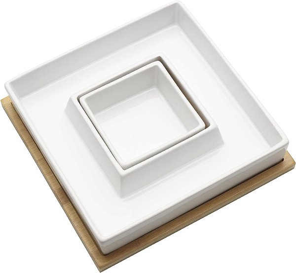 Bandeja para Servir Chips e Molhos, 8,5 x 8,5 x 1,75 polegadas, Multicolorida.