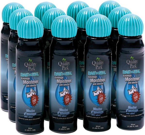 Umedecedor de envelopes a granel da Quality Park Dab-N-Seal com Adesivo, para selar envelopes de forma segura, artesanato em papel e mais, frascos de 50 mL, pacote com 12 unidades (QUA46062)