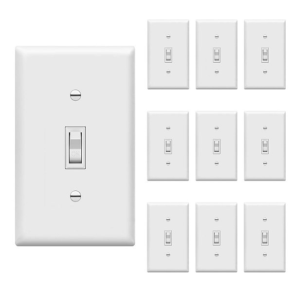 Pacote de Placa de Parede para Interruptor de Luz de Alternância Enerlites, Interruptor Elétrico de Único Polo, 15A 120-277V, Parafuso de Aterramento, Grau Residencial, Listado