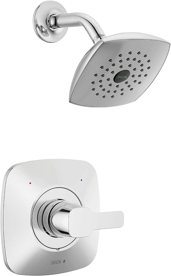 Kit de Acabamento para Chuveiro de Cromo de Único Punho da Série Moderna 14 da Delta Faucet, Com Chuveiro de Cromo de Único Punho com Cabeça de Chuveiro de Toque Único