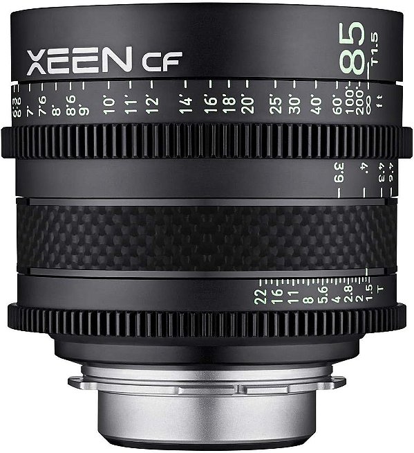 Lente de Cinema Profissional ROKINON XEEN Cf 85mm T1.5 com Construção de Fibra de Carbono e Marcas Luminosas para Montagem ARRI PL.