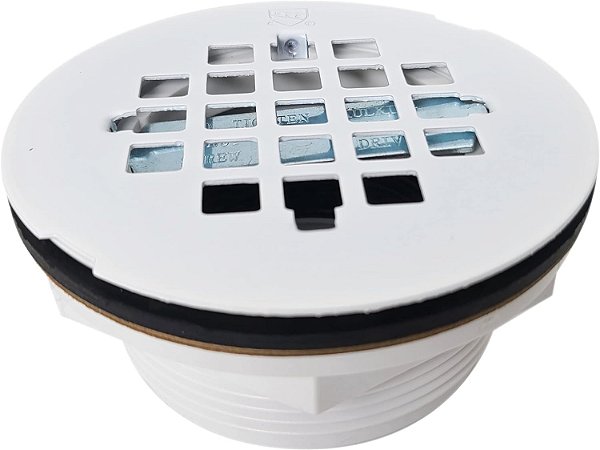 Ralo de chuveiro de compressão de PVC sem calafetar de 2 Westbrass D206P-5-50 com tampa redonda de grade de 4-1/4, revestimento em pó branco (pacote com 5)