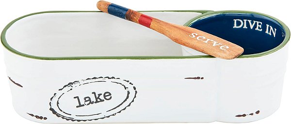 Jogo de Prato e Molheira de Mergulho Mud Pie, prato de 2 1/2 x 10 1/4 | espátula de 5 1/2, BRANCO