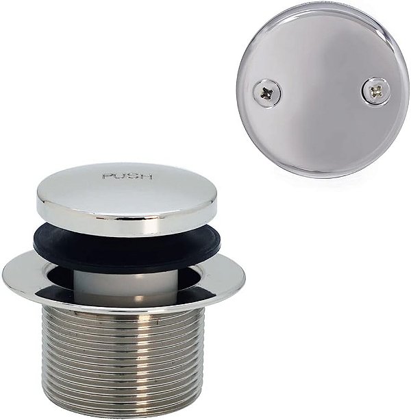 Conjunto de acabamento de plugue de dreno de banheira de ponta de dedo de 1-1/2 Westbrass D93-2-05 com placa de transbordamento de dois furos, 1 pacote, níquel