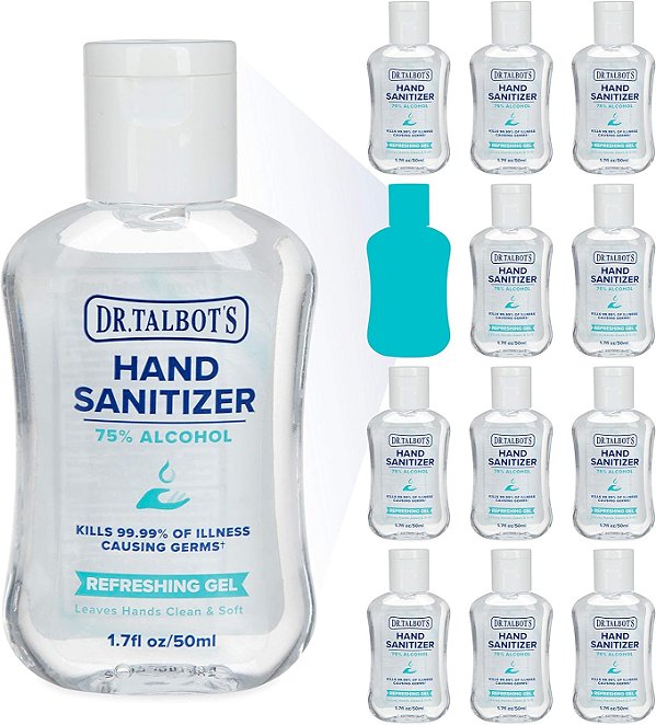Gel Antisséptico Refrescante Dr. Talbot com Tampa Flip, Sem Fragrância, Tamanho de Viagem 1.7 Fl Oz (Pacote com 12)