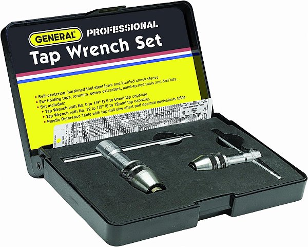 Chaves de Máquina de Roscar Padrão Profissional da General Tools #167 - Ferramentas de Rosqueamento com Tabela de Referência para Machos de 0 a 1/2 polegada - Conjunto de 2