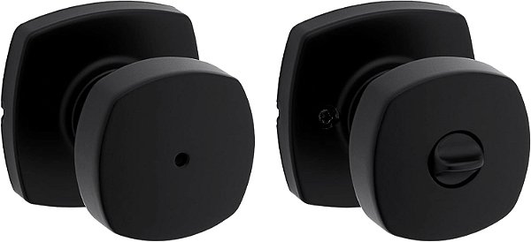 Maçaneta Interior Kwikset Arroyo com Fechadura de Privacidade, Maçaneta para Porta de Banheiro e Quarto, Preto Fosco, Fechadura Giratória sem Chave, com Proteção Microban