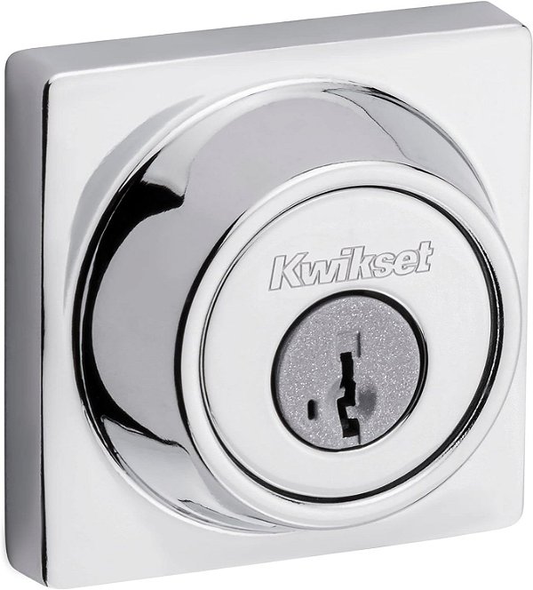 Fecho de segurança Kwikset 660 Deadbolt Contemporâneo, Cromo Polido, Fechadura de cilindro único, porta de entrada dianteira com chave externa quadrada, rekey de segurança SmartKey resistente a arrombamento