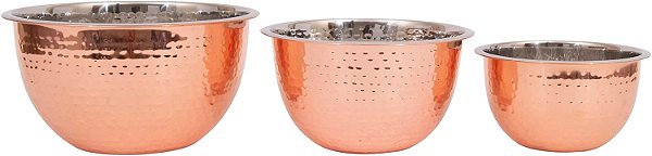 Tigelas de Aço Inoxidável Martelado Creative Co-Op com Acabamento em Cobre (Conjunto de 3 Tamanhos)