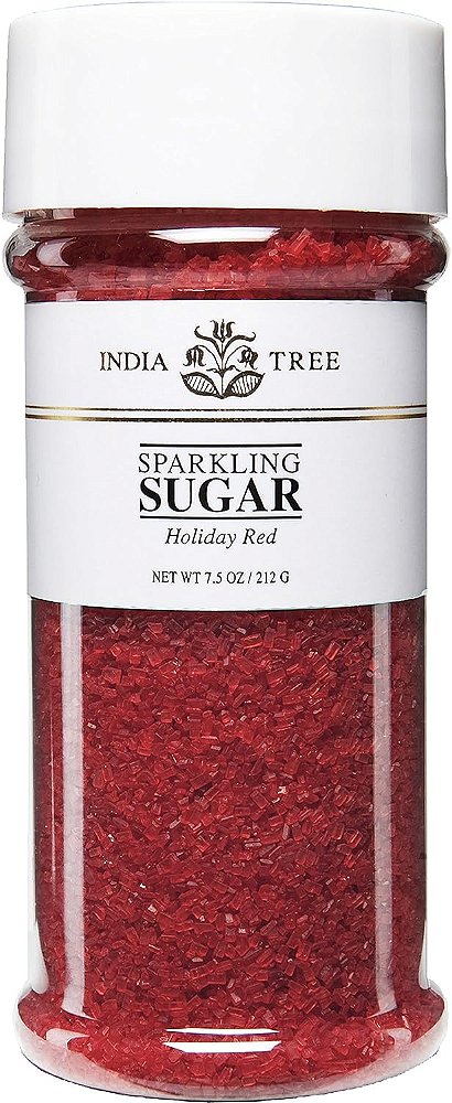 India Tree, Açúcar Vermelho Brilhante para Feriados, Pote Grande de Confeitos Cintilantes para Assar e Decorar 7.5 Oz (Pacote de 1)
