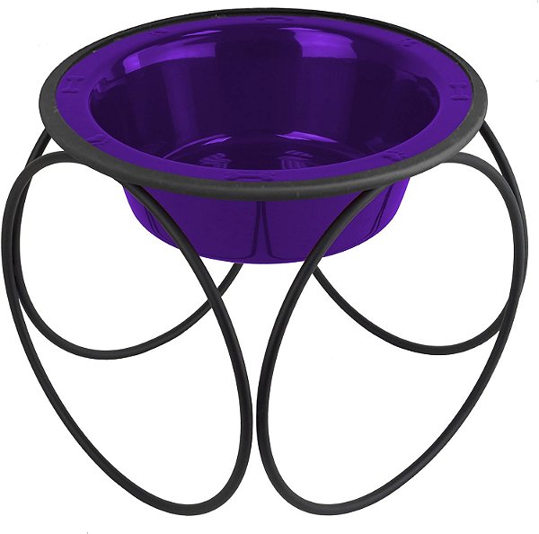 Comedouro Único Platinum Pets Olympic com Tigela de Aço Inoxidável para Cães, Grande, Roxo Elétrico