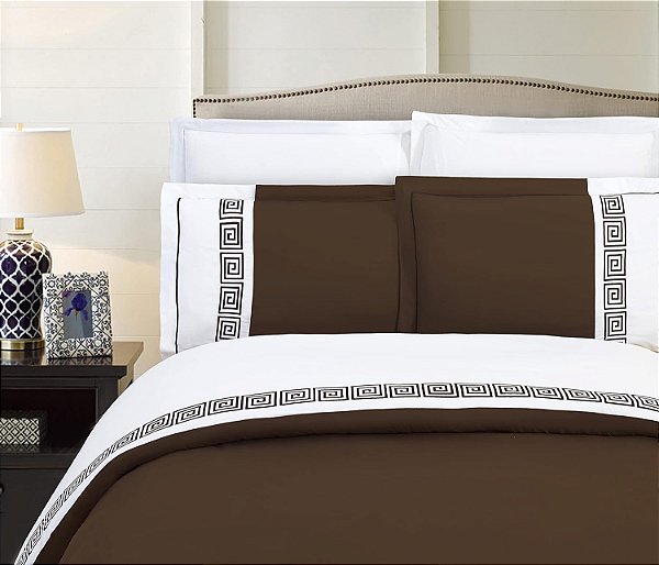 Conjunto de Capa de Edredom de Padrão Grego de 3 Peças de Alta Qualidade Egípcia com Contagem de 1500 Fios, Super Macio e Luxuoso da Coleção de Hotel Elegante Conforto, Tamanho