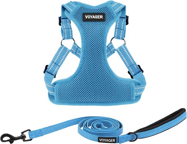 Melhores Suprimentos para Animais de Estimação Voyager Conjunto de Peitoral e Guia Ajustável para Cachorros com Listras Refletivas para Caminhadas Peitoral Resistente para Corpo Inteiro sem Puxar com Anel em D