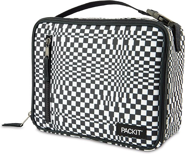 Lancheira Clássica PackIt Freezable, Checada, Construída com Tecnologia EcoFreeze, Dobrável, Reutilizável, Fechamento com Zíper, Bolso Frontal com Zíper e Alça com Fivela,