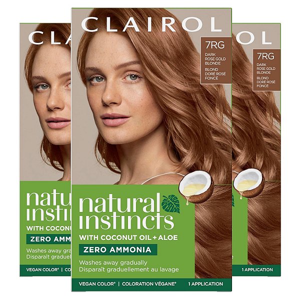 Corante capilar demi-permanente Clairol Natural Instincts, 7RG Loiro rosa ouro escuro, pacote com 3 unidades.