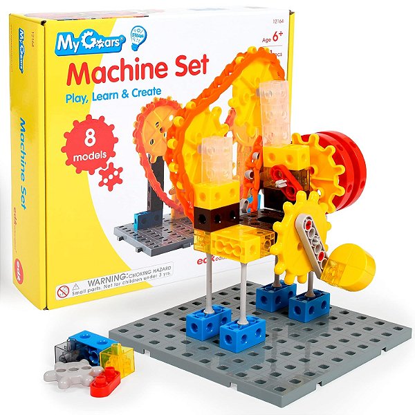 Conjunto de Máquina de Engrenagens My Gears - 181 Peças - 8+ Atividades - Brinquedos de Engrenagens para Crianças - Construa Modelos Rotativos e Móveis - Brinquedos de Construção para C