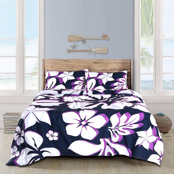 Conjunto de lençóis completos VISI-ONE Extremely Stoked Full Floral, 100% algodão, com bolso de 15 de profundidade, resistente a desbotamento, manchas e rugas (Sol Roxo)