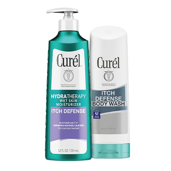 Conjunto Hidratante e Saboneteira Curel Hydra Therapy Itch Defense, Loção para a Pele Úmida, + Curél Itch Defense Calming Daily Cleanser, Fórmula Livre de Sabão, para Pele Seca e