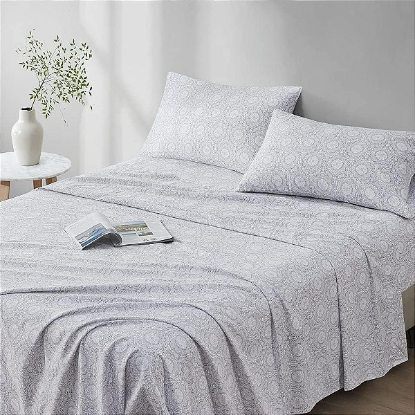 Conjunto de Lençóis 100% Algodão Comfort Spaces Respiráveis, Leves, Macios com Bolso Elástico de 12 Ajusta Colchões de até 14, Roupas de Cama Aconchegantes para Todas as