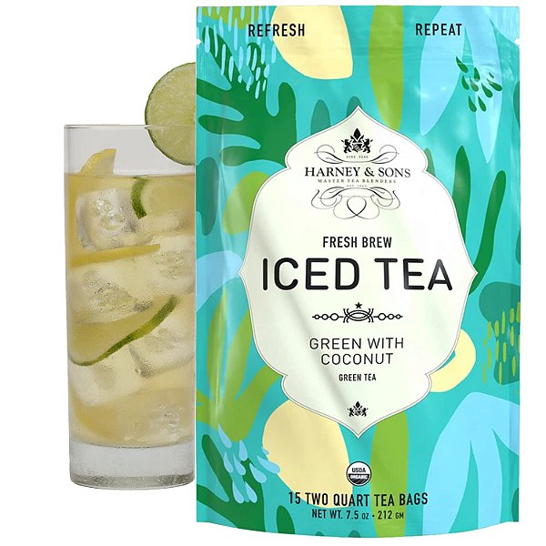 Chá Gelado Fresco Orgânico Harney & Sons Green with Coconut, 15 Saquinhos