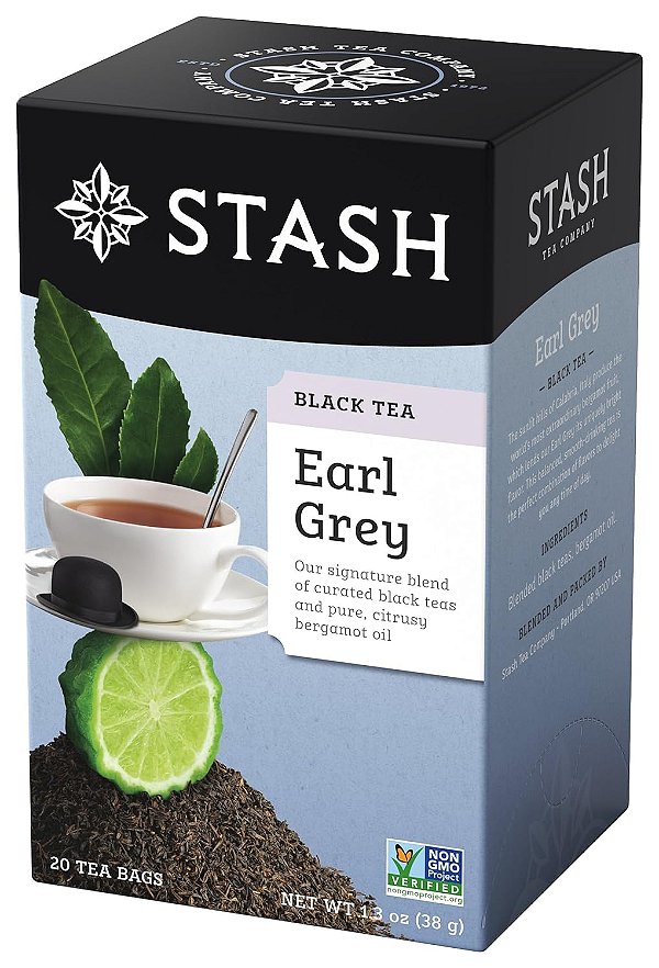 Chá preto Earl Grey Stash Tea - Cafeinado, Projeto Verificado de Não-OGM, Chá Premium sem Ingredientes Artificiais, 20 Contagens (Pack de 6) - Total de 120 Saquinhos