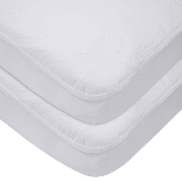 Protetor de Colchão Impermeável e Acolchoado para Berço e Cama de Criança, 2 peças, Branco (Little Lamb), 52x28x9 - American Baby Company