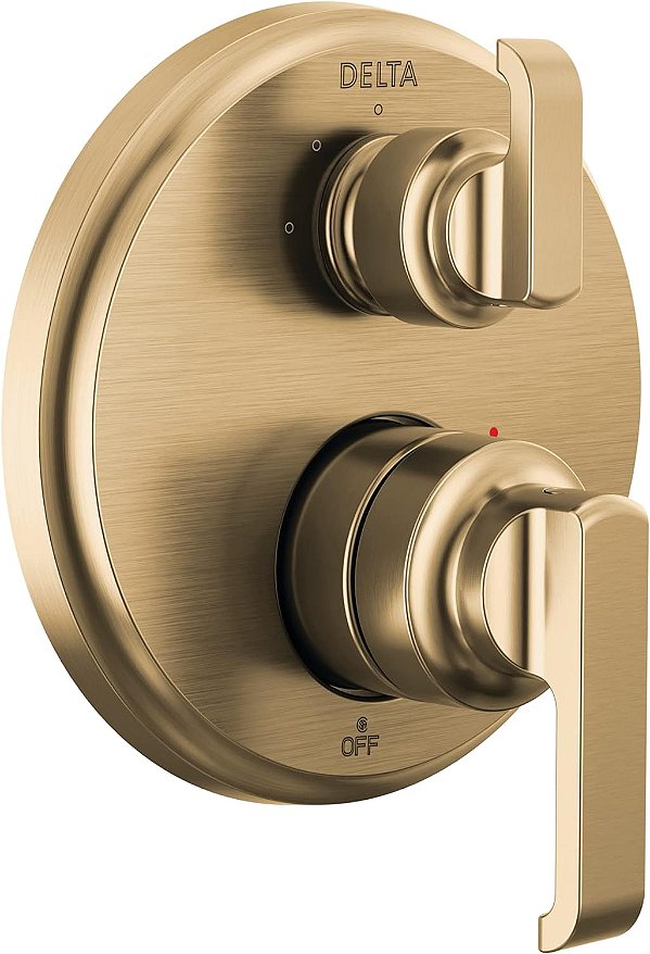 Kit de acabamento para válvula desviadora integrada de 3 configurações Delta Faucet Tetra 14 Series, cor ouro, Kit de acabamento para válvula desviadora, Kit de acabamento para chuveiro, Lumicoat Champagne Bronze T248