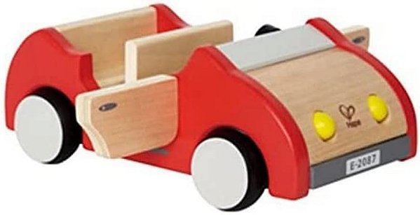 Casa de Bonecas Família Carro Hape | Brinquedo de Carro de Casa de Bonecas de Madeira, Acessório de Veículo de Empurrar para Conjunto Completo de Móveis de Casa de Bonecas Vermelho, L: 8,9