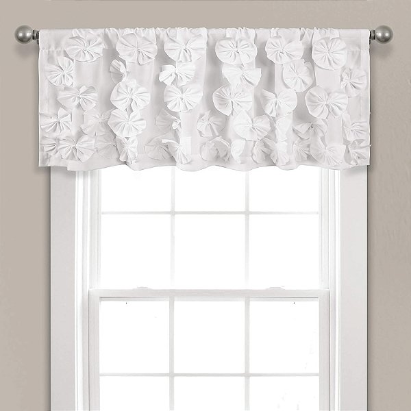Lush Decor Riley Cortina de Janela - Detalhes Encantadores de Laço Feitos à Mão - Elegante Painel Único de Filtragem de Luz - 54 L x 18 A, Branco