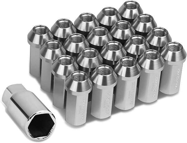 Porca de roda de extremidade cerrada 20Pcs M12 x 1.25 com adaptador de extensão de acionamento profundo DNA MOTORING LN-ZTL-9019-125-SL, 25mm OD/50mm H, prata