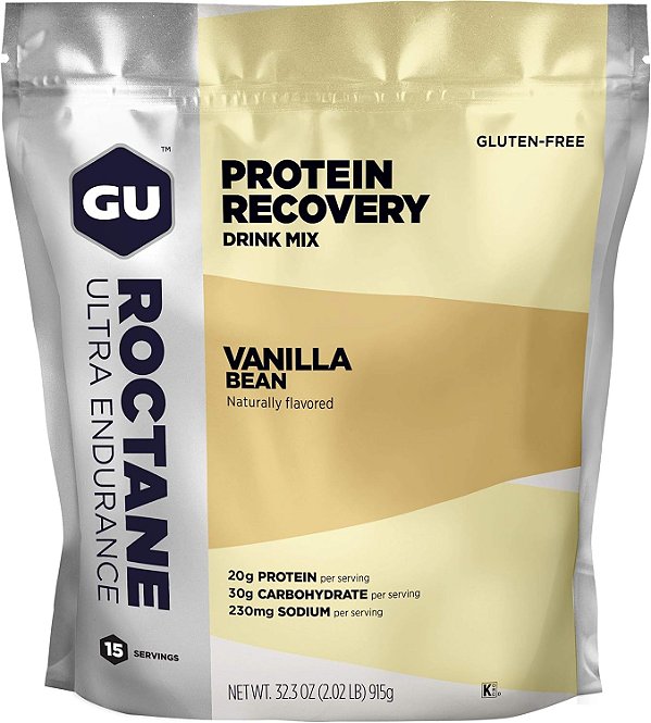 GU Energy Roctane Ultra Endurance Protein Recovery Drink Mix, Guten-Free and Kosher Recovery Support After Any Workout, 15-Serving Pouch, Vanilla Bean = Mistura de bebida de recuperação de proteína de ultra resistência GU Energy Roctane, sem gl