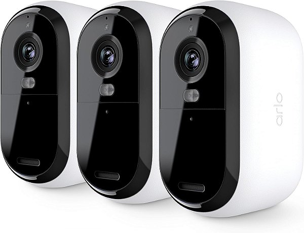Câmera de Segurança Externa Arlo Essential 2K (2ª Geração) - Conjunto com 3 Câmeras - Câmera Sem Fio para Ambientes Internos e Externos, Luz Embutida, Visão Noturna