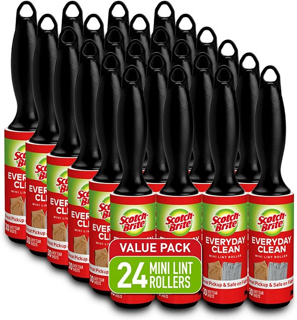 Rolo removedor de fiapos Scotch-Brite Mini, 24 rolos, 30 folhas por rolo, 720 folhas no total, branco