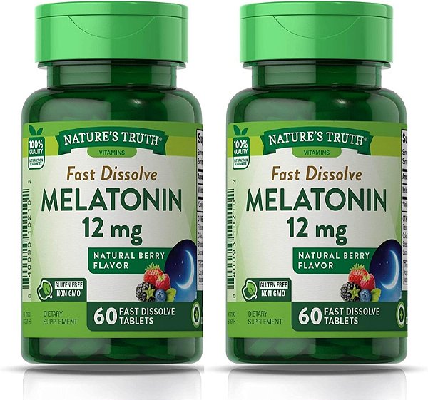 Verdade da Natureza Melatonina 12 mg, Sabor Natural de Frutas Vermelhas, 60 comprimidos, Multi (Pacote com 2)