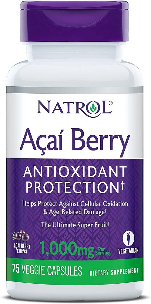 Açaí Natrol, Suplemento Dietético, Proteção e Defesa Antioxidante, A Super Fruta Definitiva, Cápsulas Vegetais de 1000 mg, 75 unidades (Pacote com 12)