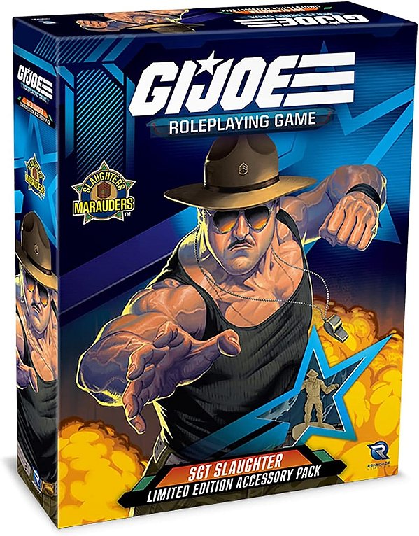 Estúdios de Jogos Renegade G.I. Joe Jogo de Interpretação de Papéis: Pacote de Acessórios de Edição Limitada SGT Slaughter - Conjunto com Miniatura, Livros de Fontes, Fichas e Mais