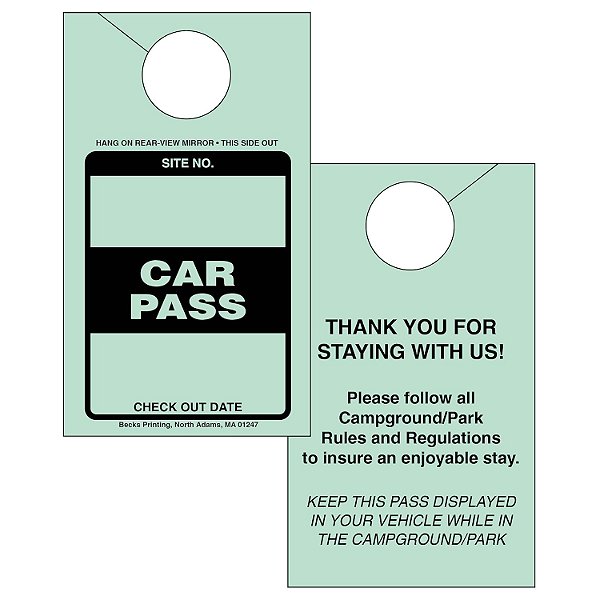 Etiqueta de pendurar no espelho retrovisor do carro para permissão de estacionamento para campings, parques de trailers, campistas (verde, 250)