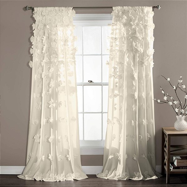 Painel de Cortina para Janela Lush Decor Riley - Encantadores Detalhes de Laço Feito à Mão - Elegante Cortina Única para Filtro de Luz para Sala de Estar, Sala de Jantar ou Quarto - 54